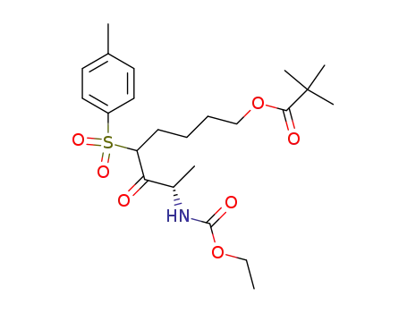 Molecular Structure of 212514-40-4 (2,2-Dimethyl-propionic acid (S)-7-ethoxycarbonylamino-6-oxo-5-(toluene-4-sulfonyl)-octyl ester)