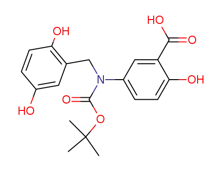 Molecular Structure of 188292-90-2 (5-[tert-Butoxycarbonyl-(2,5-dihydroxy-benzyl)-amino]-2-hydroxy-benzoic acid)