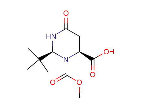 Molecular Structure of 138723-45-2 (1,6(2H)-Pyrimidinedicarboxylic acid, 2-(1,1-dimethylethyl)tetrahydro-4-oxo-, 1-methyl ester, (2S,6S)-)