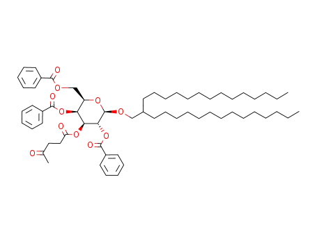 Molecular Structure of 195323-19-4 (2-(tetradecyl)hexadecyl 2,4,6-tri-O-benzoyl-3-O-levulinoyl-β-D-galactopyranoside)