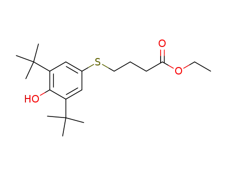 Molecular Structure of 113206-81-8 (Butanoic acid, 4-[[3,5-bis(1,1-dimethylethyl)-4-hydroxyphenyl]thio]-, ethyl
ester)