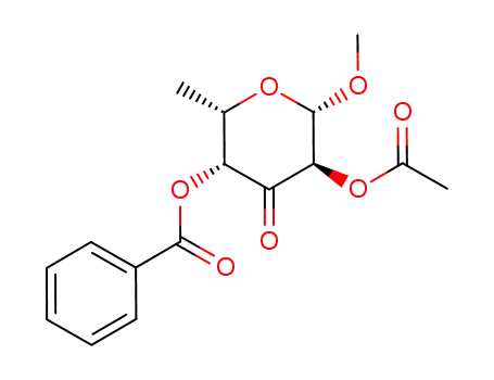 Molecular Structure of 170998-67-1 (Methyl 2-O-acetyl-4-O-benzoyl-6-deoxy-β-L-xylo-hexopyranosid-3-ulose)