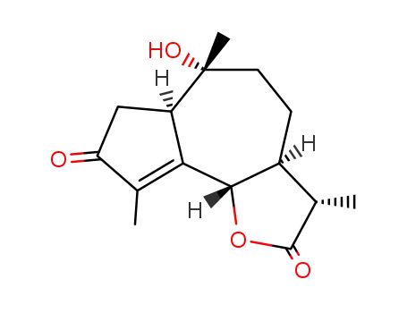 Molecular Structure of 1618-98-0 ((3S)-3aβ,4,5,6,6aβ,9bα-Hexahydro-3,6,9-trimethyl-6β-hydroxyazuleno[4,5-b]furan-2,8(3H,7H)-dione)