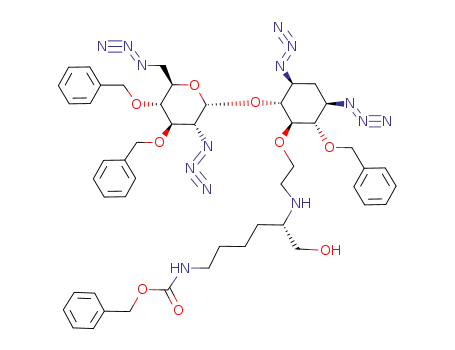 ((S)-5-{2-[(1R,2R,3S,5R,6S)-3,5-Diazido-2-((2R,3R,4R,5R,6R)-3-azido-6-azidomethyl-4,5-bis-benzyloxy-tetrahydro-pyran-2-yloxy)-6-benzyloxy-cyclohexyloxy]-ethylamino}-6-hydroxy-hexyl)-carbamic acid benzyl ester
