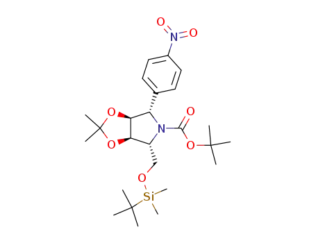 Molecular Structure of 188744-94-7 (5H-1,3-Dioxolo4,5-cpyrrole-5-carboxylic acid, 4-(1,1-dimethylethyl)dimethylsilyloxymethyltetrahydro-2,2-dimethyl-6-(4-nitrophenyl)-, 1,1-dimethylethyl ester, (3aR,4R,6S,6aS)-)