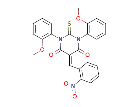 Molecular Structure of 194861-21-7 (4,6(1H,5H)-Pyrimidinedione,
dihydro-1,3-bis(2-methoxyphenyl)-5-[(2-nitrophenyl)methylene]-2-thioxo-)