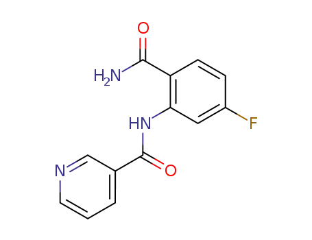 Molecular Structure of 157864-21-6 (3-Pyridinecarboxamide, N-[2-(aminocarbonyl)-5-fluorophenyl]-)