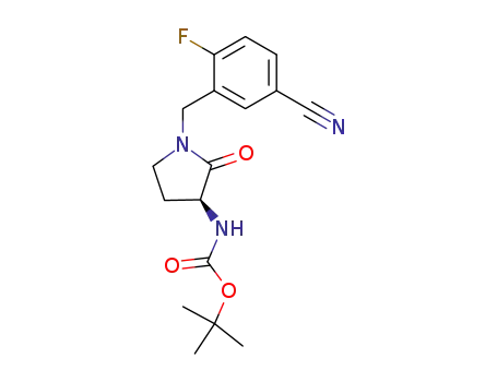 Molecular Structure of 205055-68-1 (3-(S)-(tert-butoxycarbonylamino)-1-(5-cyano-2-fluorobenzyl)pyrrolidin-2-one)
