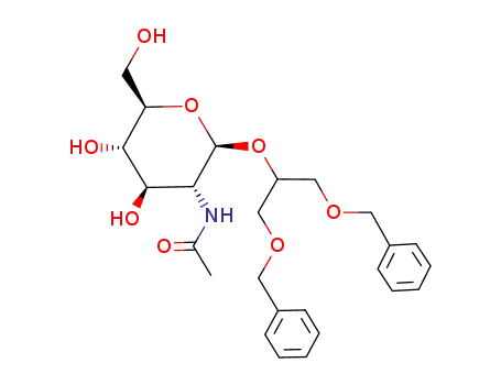 Molecular Structure of 30688-38-1 (N-[(2R,3R,4R,5S,6R)-2-(2-Benzyloxy-1-benzyloxymethyl-ethoxy)-4,5-dihydroxy-6-hydroxymethyl-tetrahydro-pyran-3-yl]-acetamide)