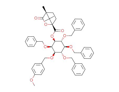 Molecular Structure of 226889-57-2 (D-myo-Inositol, 3-O-(4-methoxyphenyl)methyl-2,4,5,6-tetrakis-O-(phenylmethyl)-, (1S,4R)-4,7,7-trimethyl-3-oxo-2-oxabicyclo2.2.1heptane-1-carboxylate)