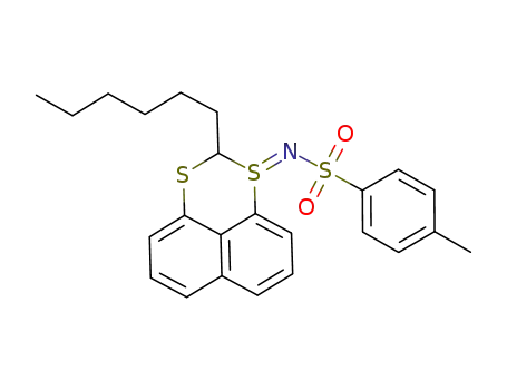 Molecular Structure of 163926-86-1 (N-[2-Hexyl-1λ<sup>4</sup>-naphtho[1,8-de][1,3]dithiin-(1E)-ylidene]-4-methyl-benzenesulfonamide)