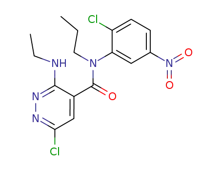Molecular Structure of 189623-67-4 (4-Pyridazinecarboxamide,
6-chloro-N-(2-chloro-5-nitrophenyl)-3-(ethylamino)-N-propyl-)
