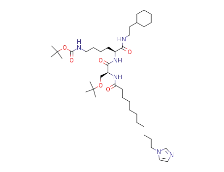 Molecular Structure of 1026800-59-8 ([(S)-5-[(S)-3-tert-Butoxy-2-(11-imidazol-1-yl-undecanoylamino)-propionylamino]-5-(2-cyclohexyl-ethylcarbamoyl)-pentyl]-carbamic acid tert-butyl ester)