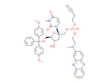 Phosphoric acid (2S,4S,5R)-5-[bis-(4-methoxy-phenyl)-phenyl-methoxymethyl]-2-(2,4-dioxo-3,4-dihydro-2H-pyrimidin-1-yl)-4-hydroxy-tetrahydro-furan-2-ylmethyl ester 2-cyano-ethyl ester 2-(methyl-phenazin-2-yl-amino)-ethyl ester