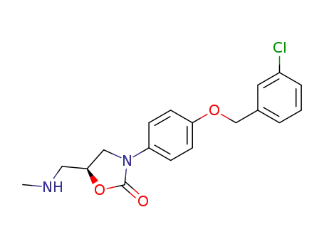 Molecular Structure of 87823-50-5 ([5S,(-)]-3-[4-[(3-Chlorophenyl)methoxy]phenyl]-5-[(methylamino)methyl]-2-oxazolidinone)