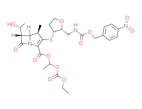 (4R,5S,6S)-6-((R)-1-Hydroxy-ethyl)-4-methyl-3-{(2R,3R)-2-[(4-nitro-benzyloxycarbonylamino)-methyl]-tetrahydro-furan-3-ylsulfanyl}-7-oxo-1-aza-bicyclo[3.2.0]hept-2-ene-2-carboxylic acid 1-ethoxycarbonyloxy-ethyl ester