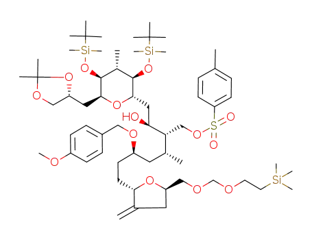 (2R,4S,5S,6R,7R,8S,10S,11S,12R,14R,17S,20R)-5,7-bis(tert-butyldimethylsilyloxy)-1,2-isopropylidenedioxy-14-(4-methoxybenzyloxy)-6,12-dimethyl-18-methylidene-11-toluenesulfonyloxymethyl-21-<2-(trimethylsilyl)ethoxymethoxy>-4,8; 17,20-diepoxyhenicosan-...