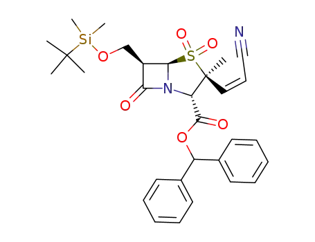 (2S,3S,5R,6R)-6-(tert-Butyl-dimethyl-silanyloxymethyl)-3-((Z)-2-cyano-vinyl)-3-methyl-4,4,7-trioxo-4λ<sup>6</sup>-thia-1-aza-bicyclo[3.2.0]heptane-2-carboxylic acid benzhydryl ester