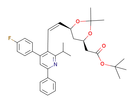Molecular Structure of 129894-42-4 (((4R,6S)-6-{(Z)-2-[4-(4-Fluoro-phenyl)-2-isopropyl-6-phenyl-pyridin-3-yl]-vinyl}-2,2-dimethyl-[1,3]dioxan-4-yl)-acetic acid tert-butyl ester)