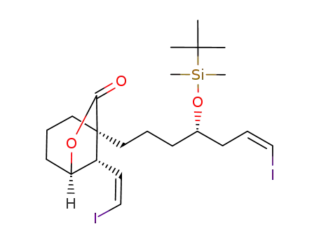 Molecular Structure of 127762-06-5 ((1S,5R,8S)-1-[(Z)-(S)-4-(tert-Butyl-dimethyl-silanyloxy)-7-iodo-hept-6-enyl]-8-((Z)-2-iodo-vinyl)-6-oxa-bicyclo[3.2.1]octan-7-one)