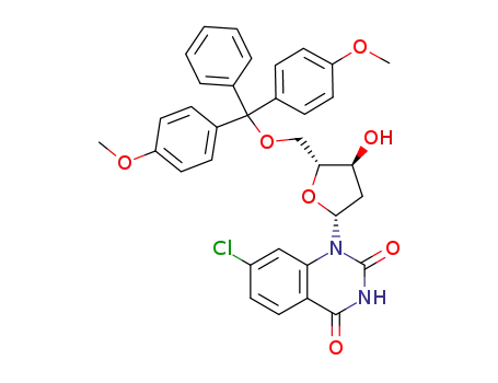 Molecular Structure of 192570-54-0 (1-[2-deoxy-5-(4,4'-dimethoxytrityl)-β-D-erythro-pentofuranosyl]-7-chloro-quinazoline-2,4(3H)-dione)
