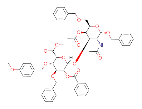 (2R,3S,4S,5R,6R)-6-((2R,3R,4R,5R,6S)-3-Acetoxy-5-acetylamino-6-benzyloxy-2-benzyloxymethyl-tetrahydro-pyran-4-yloxy)-5-benzoyloxy-4-benzyloxy-3-(4-methoxy-benzyloxy)-tetrahydro-pyran-2-carboxylic acid methyl ester