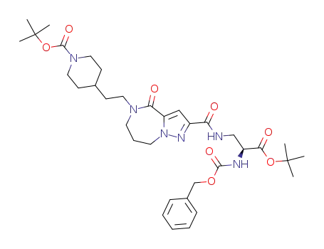 4-{2-[2-((S)-2-Benzyloxycarbonylamino-2-tert-butoxycarbonyl-ethylcarbamoyl)-4-oxo-7,8-dihydro-4H,6H-1,5,8a-triaza-azulen-5-yl]-ethyl}-piperidine-1-carboxylic acid tert-butyl ester