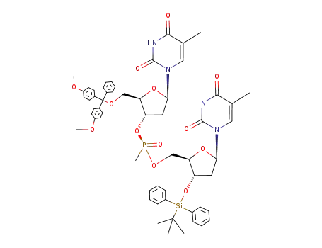 Molecular Structure of 195307-35-8 ((Sp)-5'-O-(4,4'-dimethoxytrityl)-2'-deoxythymidylyl-(3'->5')-3'-O-[(1,1-dimethylethyl)diphenylsilyl]-2'-deoxythymidine 3'-methylphosphonate)