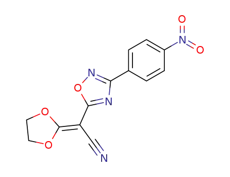 Molecular Structure of 168976-38-3 (2-(cyan-(3'-(4''-nitro)phenyl-1',2',4'-oxadiazole-5'-yl))methylen-1,3-dioxolane)