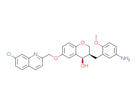 Molecular Structure of 251639-72-2 ((3R,4R)-3-(5-Amino-2-methoxy-benzyl)-6-(7-chloro-quinolin-2-ylmethoxy)-chroman-4-ol)