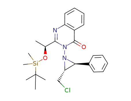 Molecular Structure of 449213-34-7 (2-[1-(<i>tert</i>-butyl-dimethyl-silanyloxy)-ethyl]-3-(2-chloromethyl-3-phenyl-aziridin-1-yl)-3<i>H</i>-quinazolin-4-one)