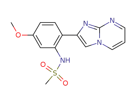 Molecular Structure of 104691-46-5 (Methanesulfonamide,N-(2-imidazo[1,2-a]pyrimidin-2-yl-5-methoxyphenyl)-)