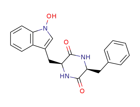 Molecular Structure of 180910-59-2 ((3S,6S)-(-)-6-(1-hydroxyindol-3-ylmethyl)-3-benzyl-2,5-piperazinedione)