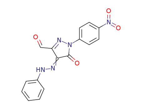 Molecular Structure of 73364-50-8 (1H-Pyrazole-3-carboxaldehyde,
4,5-dihydro-1-(4-nitrophenyl)-5-oxo-4-(phenylhydrazono)-)
