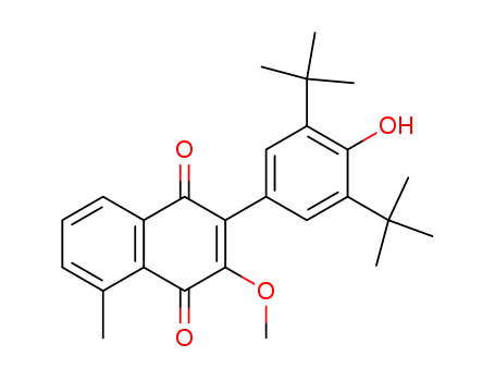 Molecular Structure of 383419-93-0 (1,4-Naphthalenedione,
2-[3,5-bis(1,1-dimethylethyl)-4-hydroxyphenyl]-3-methoxy-5-methyl-)
