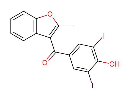 Molecular Structure of 10402-56-9 (3-(3,5-DIIODO-4-HYDROXYBENZOYL)-2-METHYL-BENZOFURAN)
