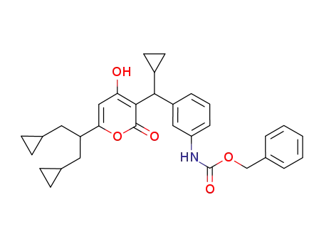 Carbamic acid,
[3-[cyclopropyl[6-[2-cyclopropyl-1-(cyclopropylmethyl)ethyl]-4-hydroxy-2-
oxo-2H-pyran-3-yl]methyl]phenyl]-, phenylmethyl ester