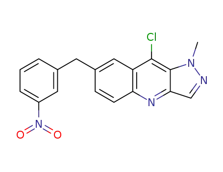 Molecular Structure of 499792-32-4 (1H-Pyrazolo[4,3-b]quinoline,
9-chloro-1-methyl-7-[(3-nitrophenyl)methyl]-)