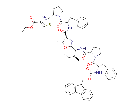 2-{1-[2-({2-[1-({1-[2-(9<i>H</i>-fluoren-9-ylmethoxycarbonylamino)-3-phenyl-propionyl]-pyrrolidine-2-carbonyl}-amino)-2-methyl-butyl]-5-methyl-4,5-dihydro-oxazole-4-carbonyl}-amino)-3-phenyl-propionyl]-pyrrolidin-2-yl}-thiazole-4-carboxylic acid ethyl ester
