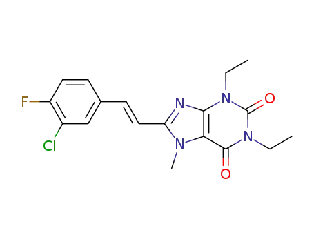 Molecular Structure of 155271-98-0 (8-[(E)-2-(3-chloro-4-fluorophenyl)ethenyl]-1,3-diethyl-7-methyl-3,7-dihydro-1H-purine-2,6-dione)