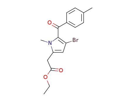 Molecular Structure of 62380-88-5 (1H-Pyrrole-2-acetic acid, 4-bromo-1-methyl-5-(4-methylbenzoyl)-, ethyl
ester)