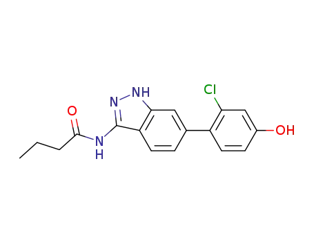 Molecular Structure of 599191-87-4 (Butanamide, N-[6-(2-chloro-4-hydroxyphenyl)-1H-indazol-3-yl]-)