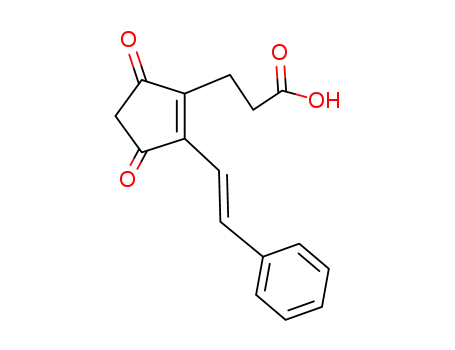 Molecular Structure of 62873-43-2 (1-Cyclopentene-1-propanoic acid, 3,5-dioxo-2-(2-phenylethenyl)-)