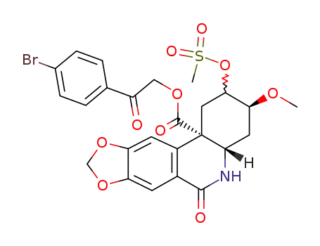 Molecular Structure of 54022-43-4 (2ξ-methanesulfonyloxy-3<i>c</i>-methoxy-6-oxo-(4a<i>r</i>)-2,3,4,4a,5,6-hexahydro-1<i>H</i>-[1,3]dioxolo[4,5-<i>j</i>]phenanthridine-11b<i>t</i>-carboxylic acid 2-(4-bromo-phenyl)-2-oxo-ethyl ester)