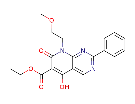 Molecular Structure of 76360-60-6 (ethyl 5-hydroxy-8-(2-methoxyethyl)-7-oxo-2-phenyl-7,8-dihydropyrido[2,3-d]pyrimidine-6-carboxylate)