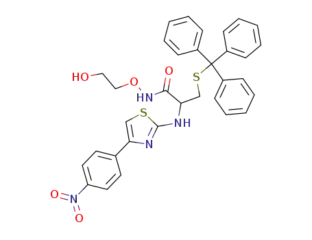 Molecular Structure of 329015-74-9 (N<sup>1</sup>-(2-hydroxyethoxy)-N<sup>2</sup>-[4-(4-nitrophenyl)-1,3-thiazol-2-yl]-S-trityl-DL-cysteinamide)