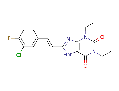 Molecular Structure of 155271-97-9 (8-[(E)-2-(3-chloro-4-fluorophenyl)ethenyl]-1,3-diethyl-3,7-dihydro-1H-purine-2,6-dione)