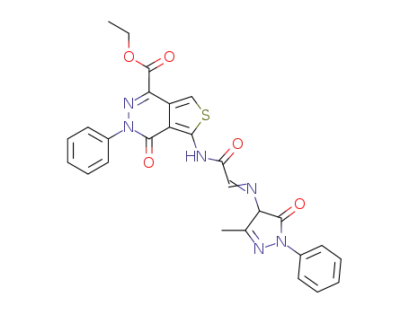 5-[2-(3-methyl-5-oxo-1-phenyl-4,5-dihydro-1<i>H</i>-pyrazol-4-ylimino)-acetylamino]-4-oxo-3-phenyl-3,4-dihydro-thieno[3,4-<i>d</i>]pyridazine-1-carboxylic acid ethyl ester