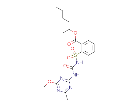 Molecular Structure of 74223-65-7 (2-[(4-methoxy-6-methyl-[1,3,5]triazin-2-ylcarbamoyl)-sulfamoyl]-benzoic acid 1-methyl-pentyl ester)