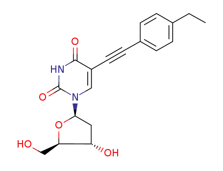 Molecular Structure of 376367-56-5 (5-(4-Ethyl-phenylethynyl)-1-((2R,4S,5R)-4-hydroxy-5-hydroxymethyl-tetrahydro-furan-2-yl)-1H-pyrimidine-2,4-dione)